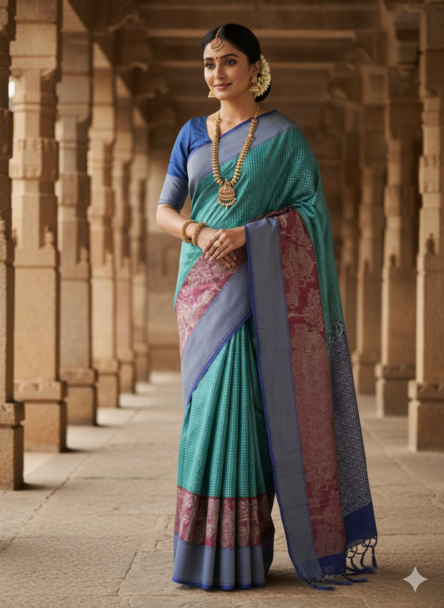Gadwal Semi Pattu Saree - Blue