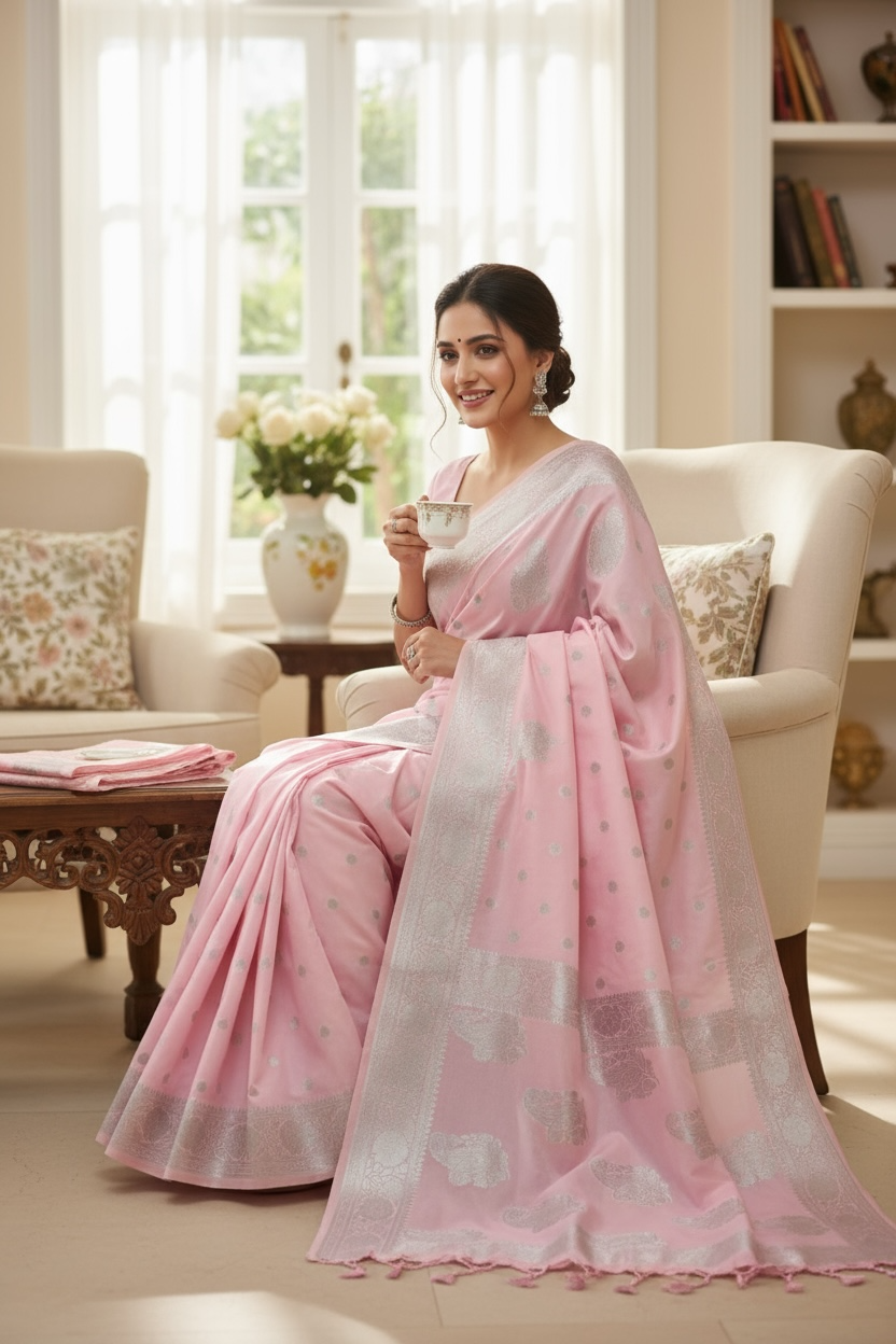 Banaras Katan Viscose Georgette Flower Butta