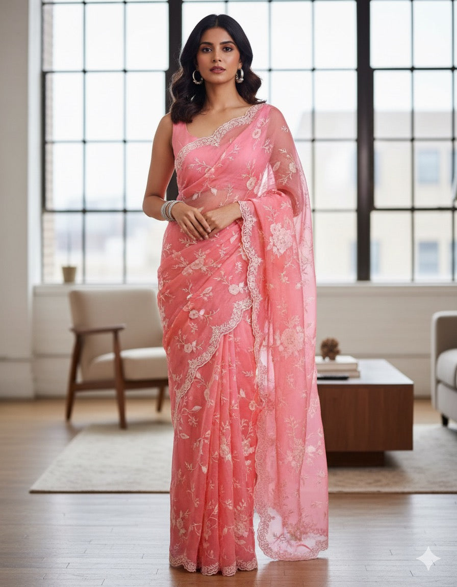 Organza Banarasi Kora Intricate Embroidery