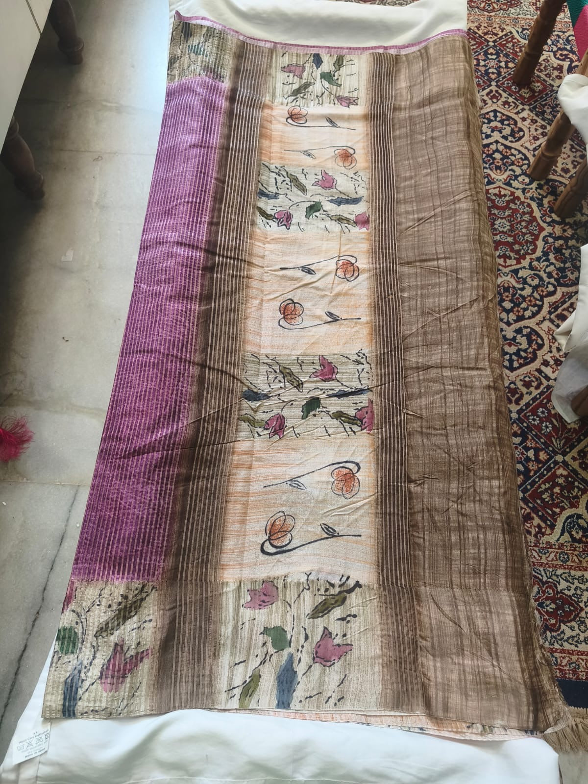 Twilight Bloom Cotton-Linen Saree