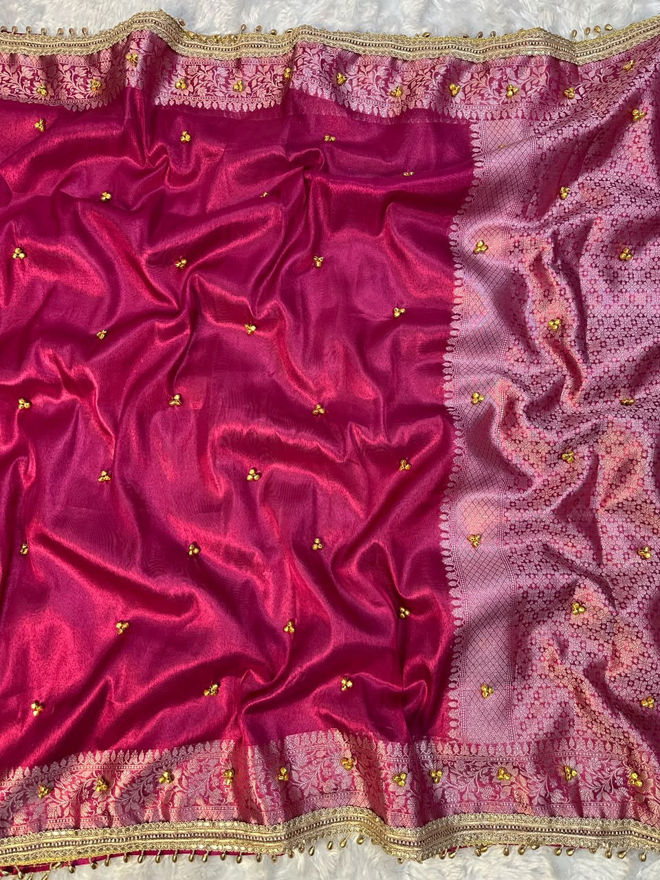 Tissue Banarasi-Style Saree with Ghungroo Latkan Border & Brocade Pallu