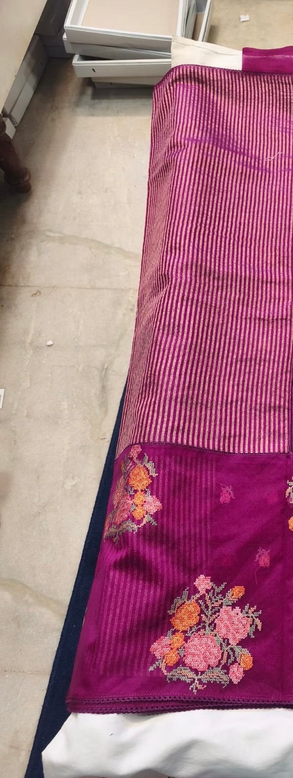 Scattered Bouquet Pinstripe Saree