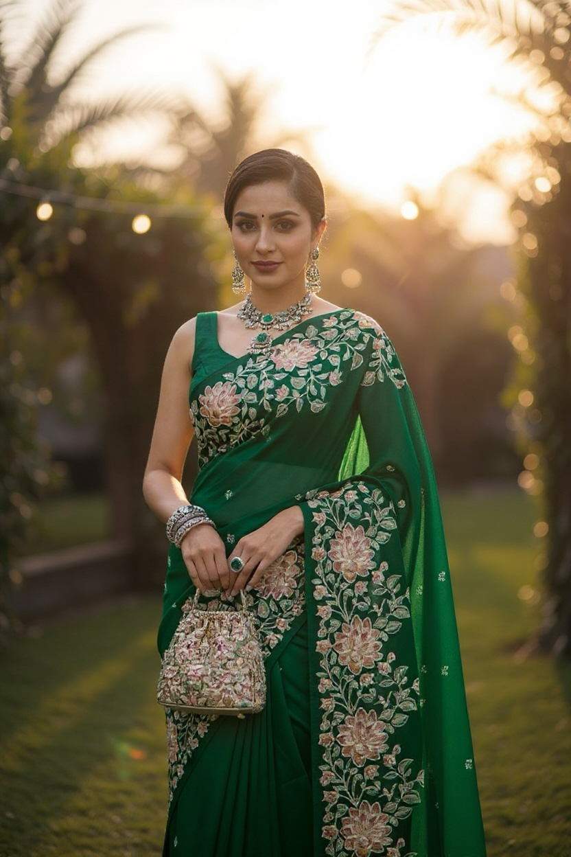 Organza Banarasi Kora Floral Embroidery