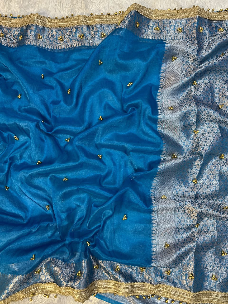 Tissue Banarasi-Style Saree with Ghungroo Latkan Border & Brocade Pallu