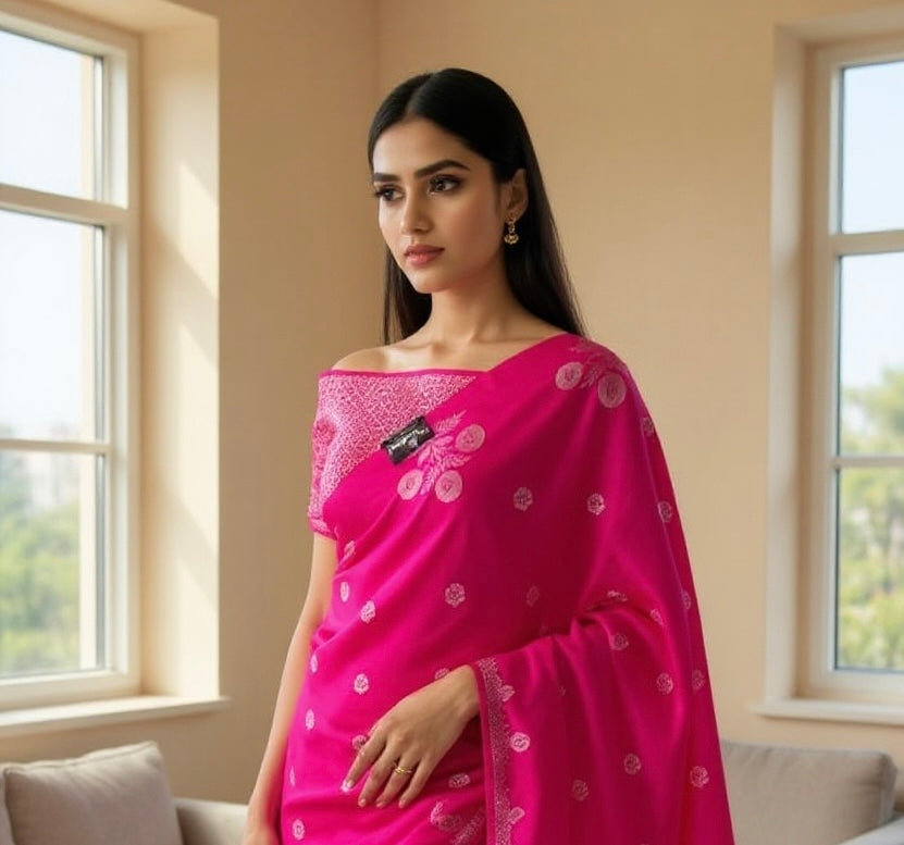 Banaras Katan Viscose Georgette Flower Border
