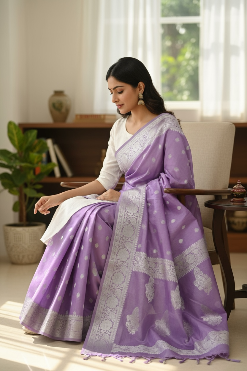 Banaras Katan Viscose Georgette Flower Butta