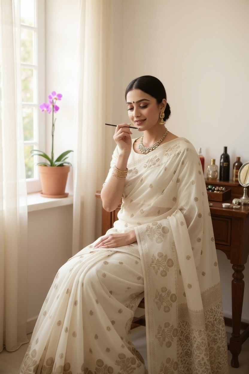 Banaras Katan Viscose Georgette Flower Border