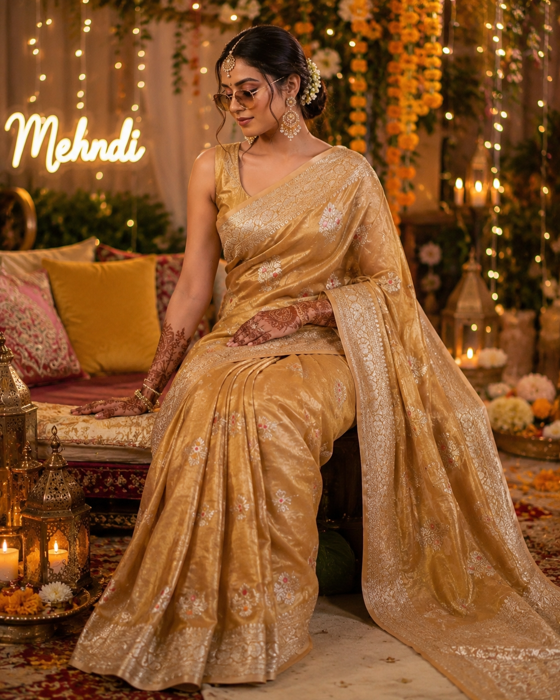 Banarasi Tissue Silk Saree with Meenakari Boota – Handwoven Traditional Indian Saree