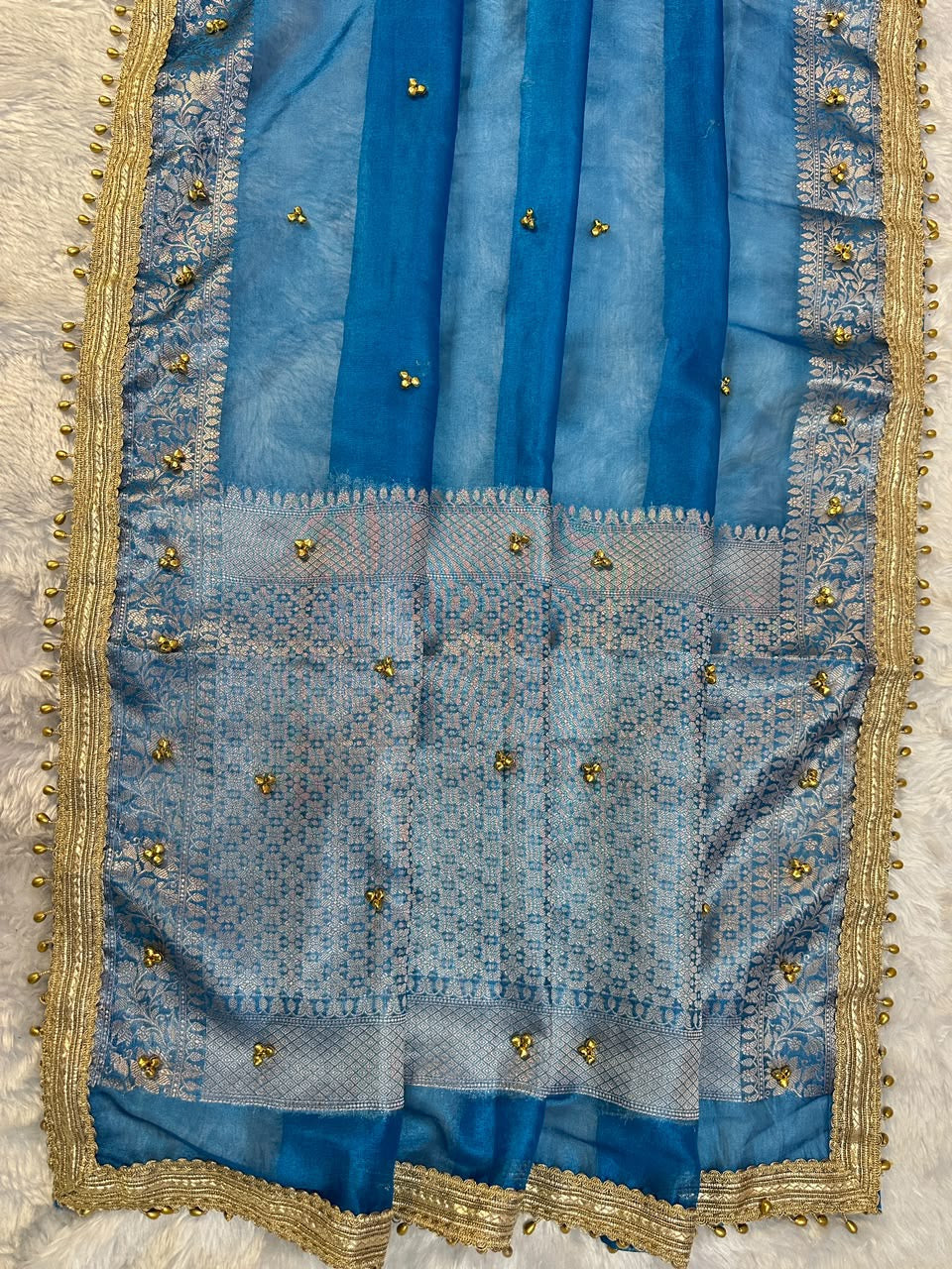 Tissue Banarasi-Style Saree with Ghungroo Latkan Border & Brocade Pallu
