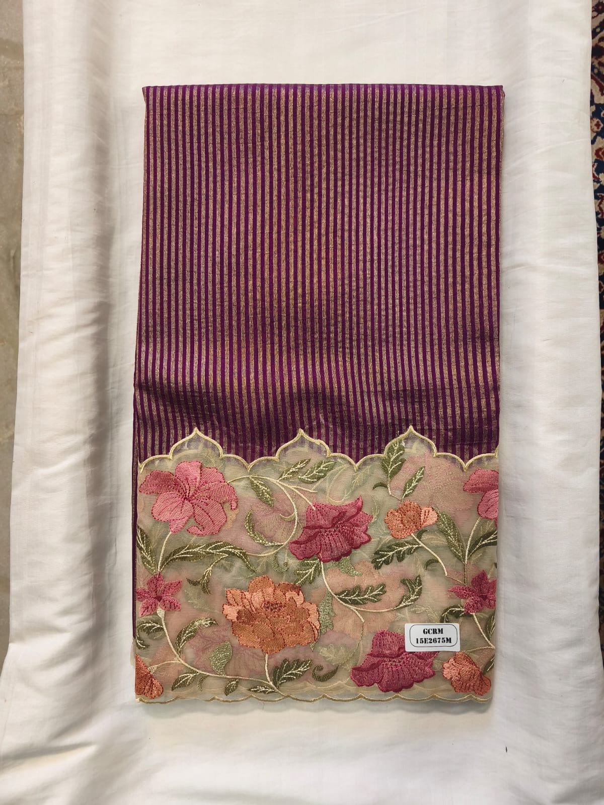 Midnight Stripe Scallop Border Saree
