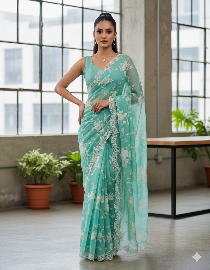 Organza Banarasi Kora Intricate Embroidery