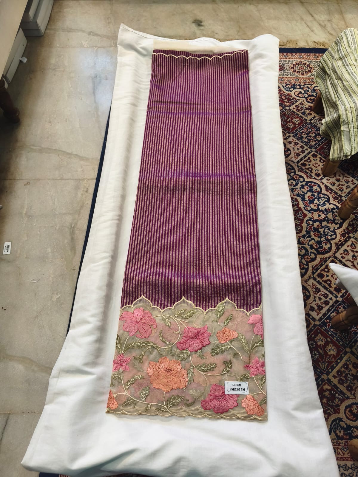Midnight Stripe Scallop Border Saree