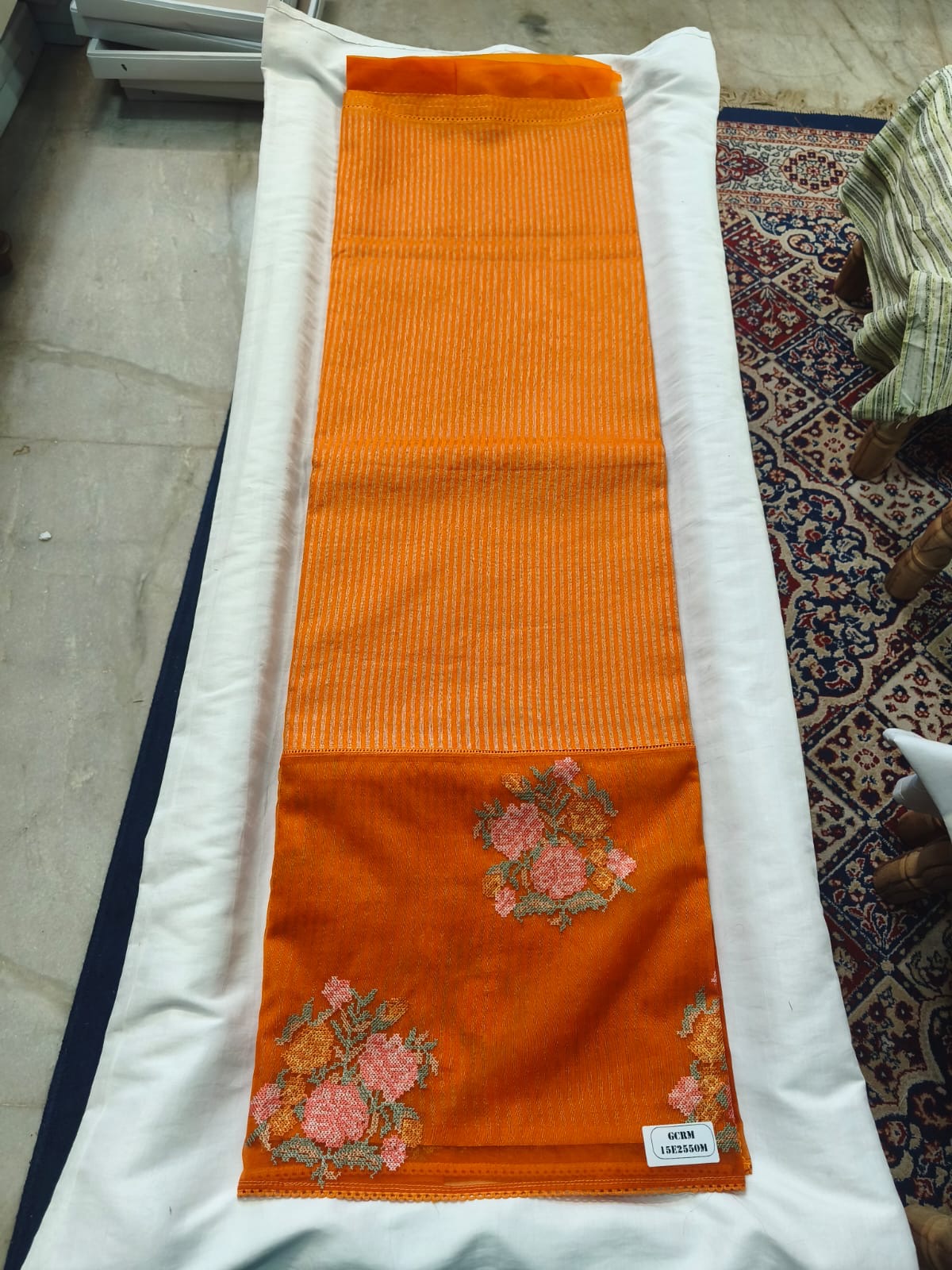 Scattered Bouquet Pinstripe Saree