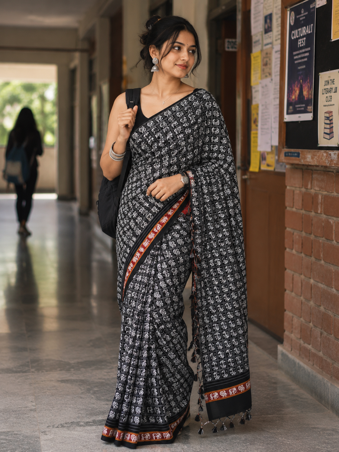 Khun Saree — Handloom Cotton, Temple Motif Weave