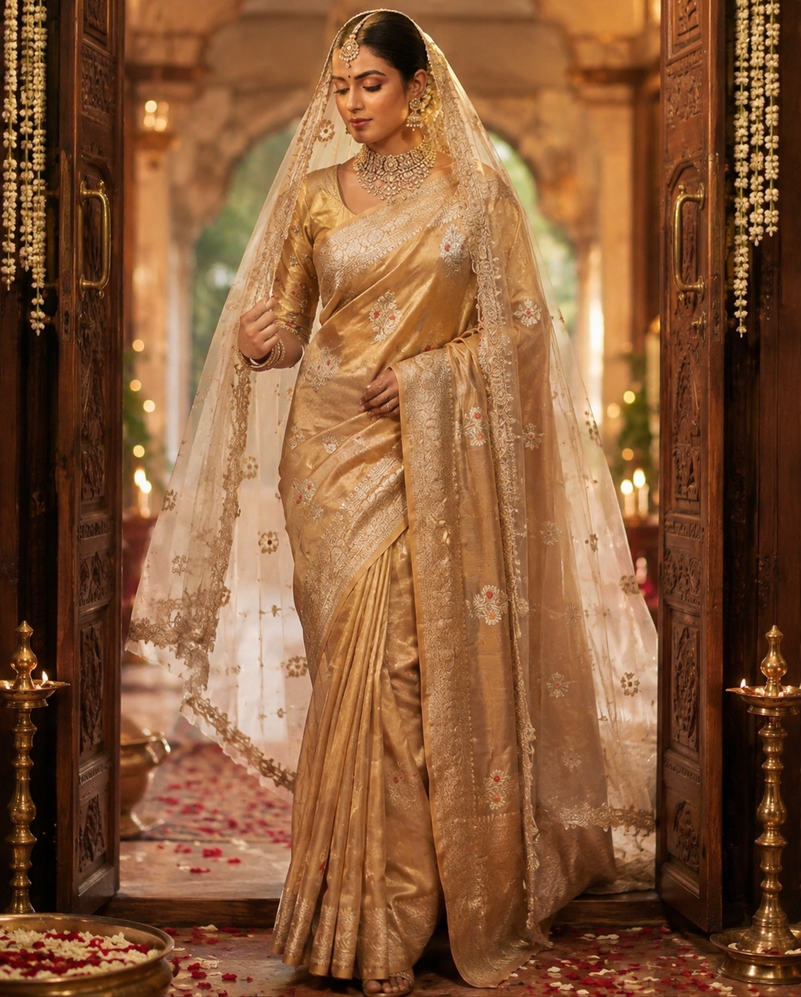 Banarasi Tissue Silk Saree with Meenakari Boota – Handwoven Traditional Indian Saree