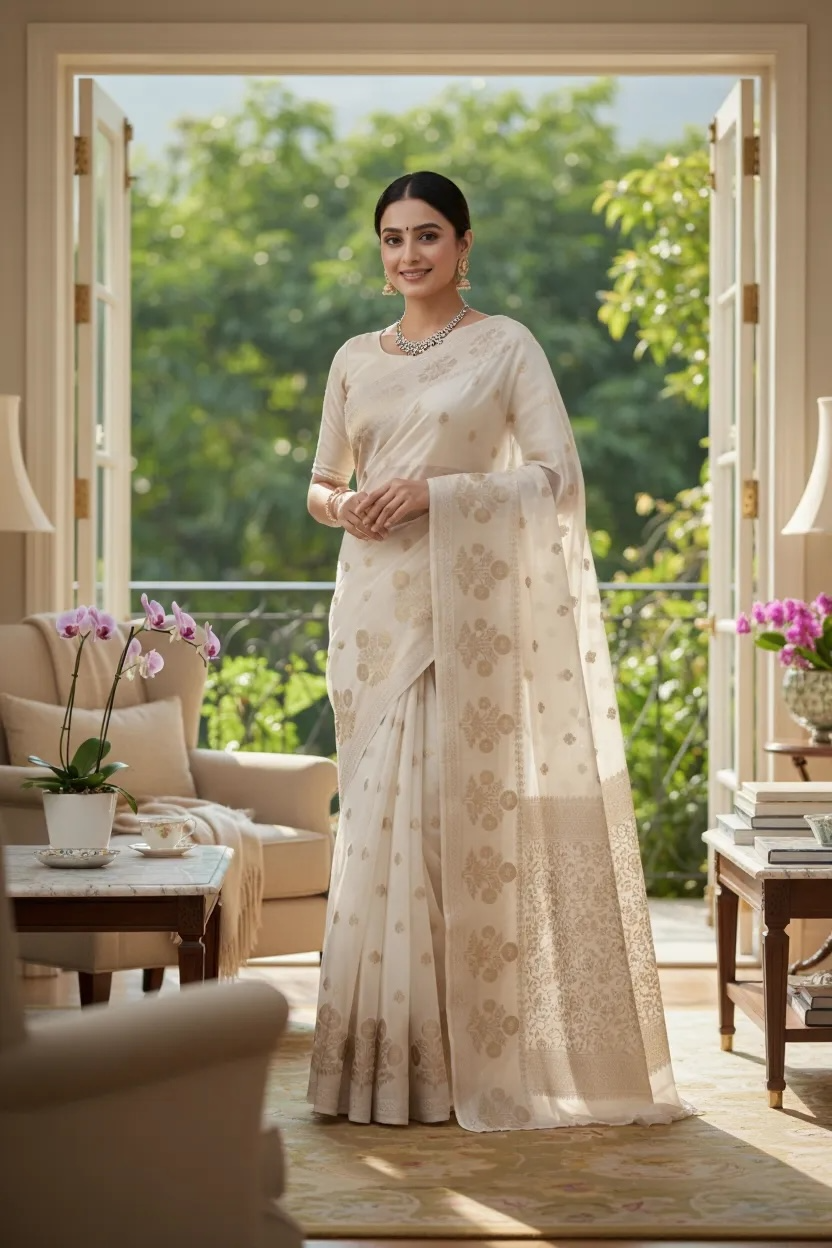 Banaras Katan Viscose Georgette Flower Border