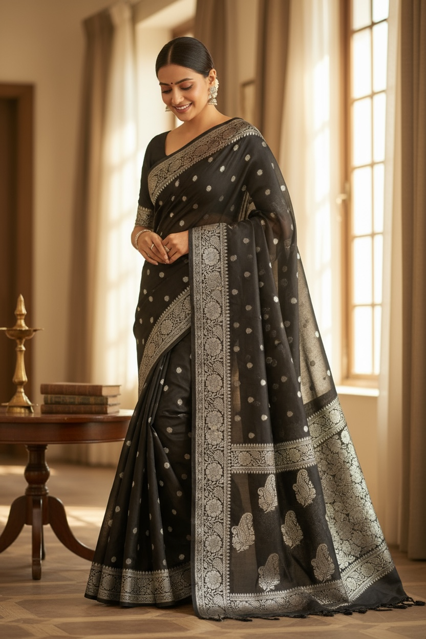 Banaras Katan Viscose Georgette Flower Butta