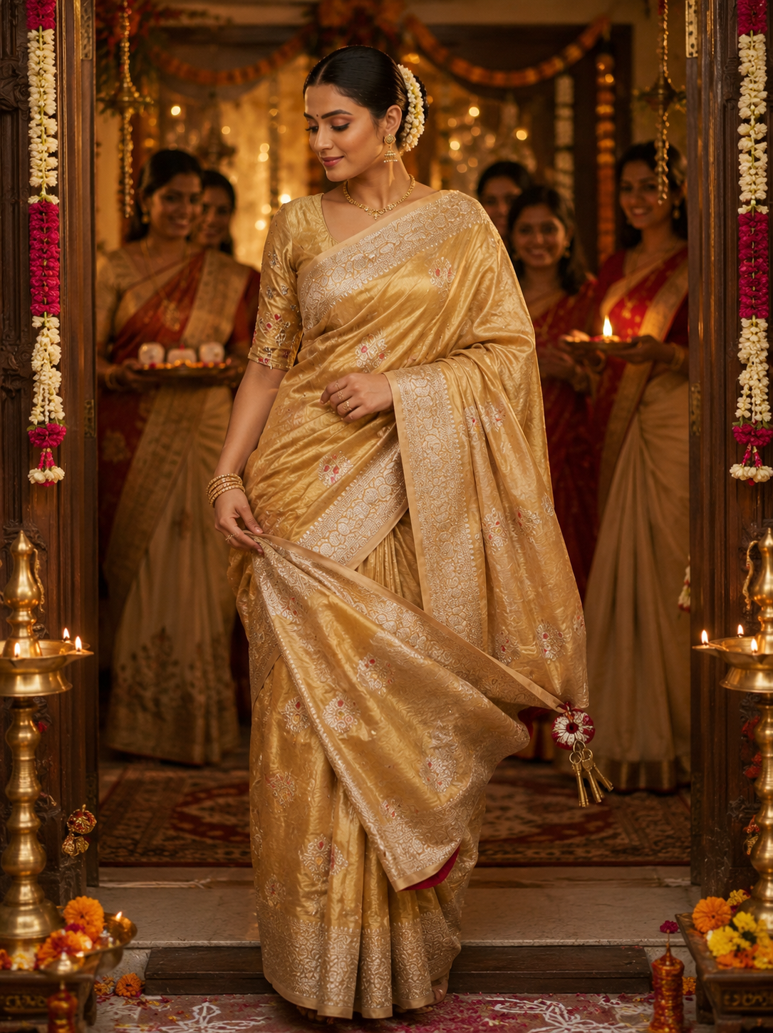 Banarasi Tissue Silk Saree with Meenakari Boota – Handwoven Traditional Indian Saree