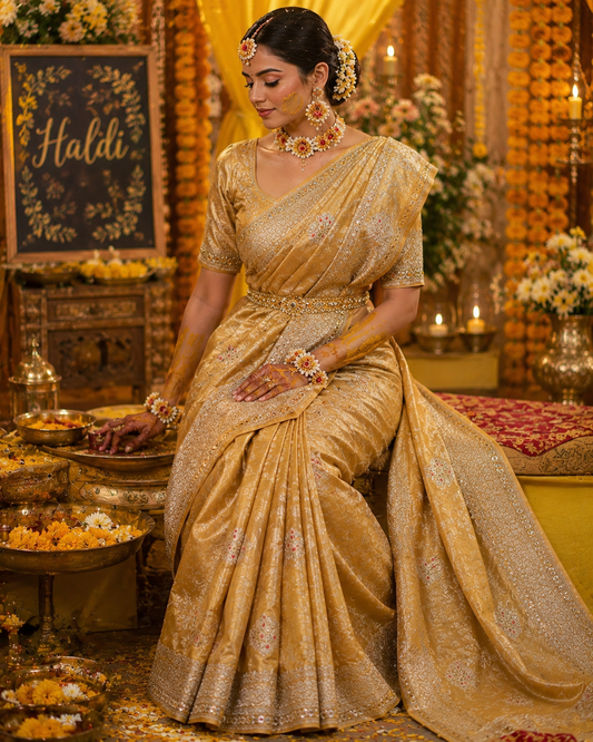 Banarasi Tissue Silk Saree with Meenakari Boota – Handwoven Traditional Indian Saree