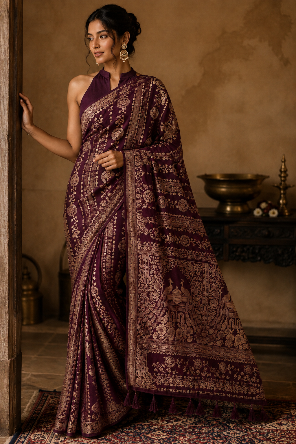 Peacock Zari Borderless Silk Saree