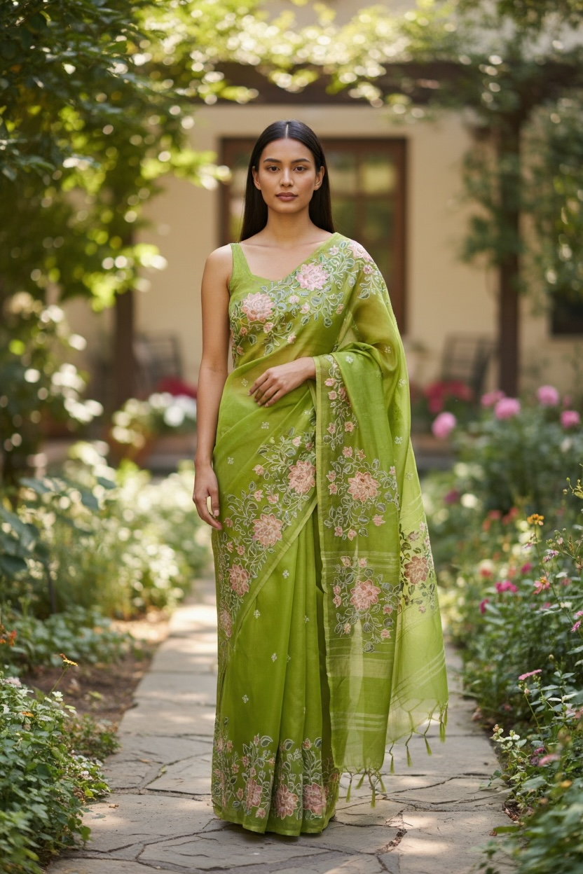 Organza Banarasi Kora Floral Embroidery