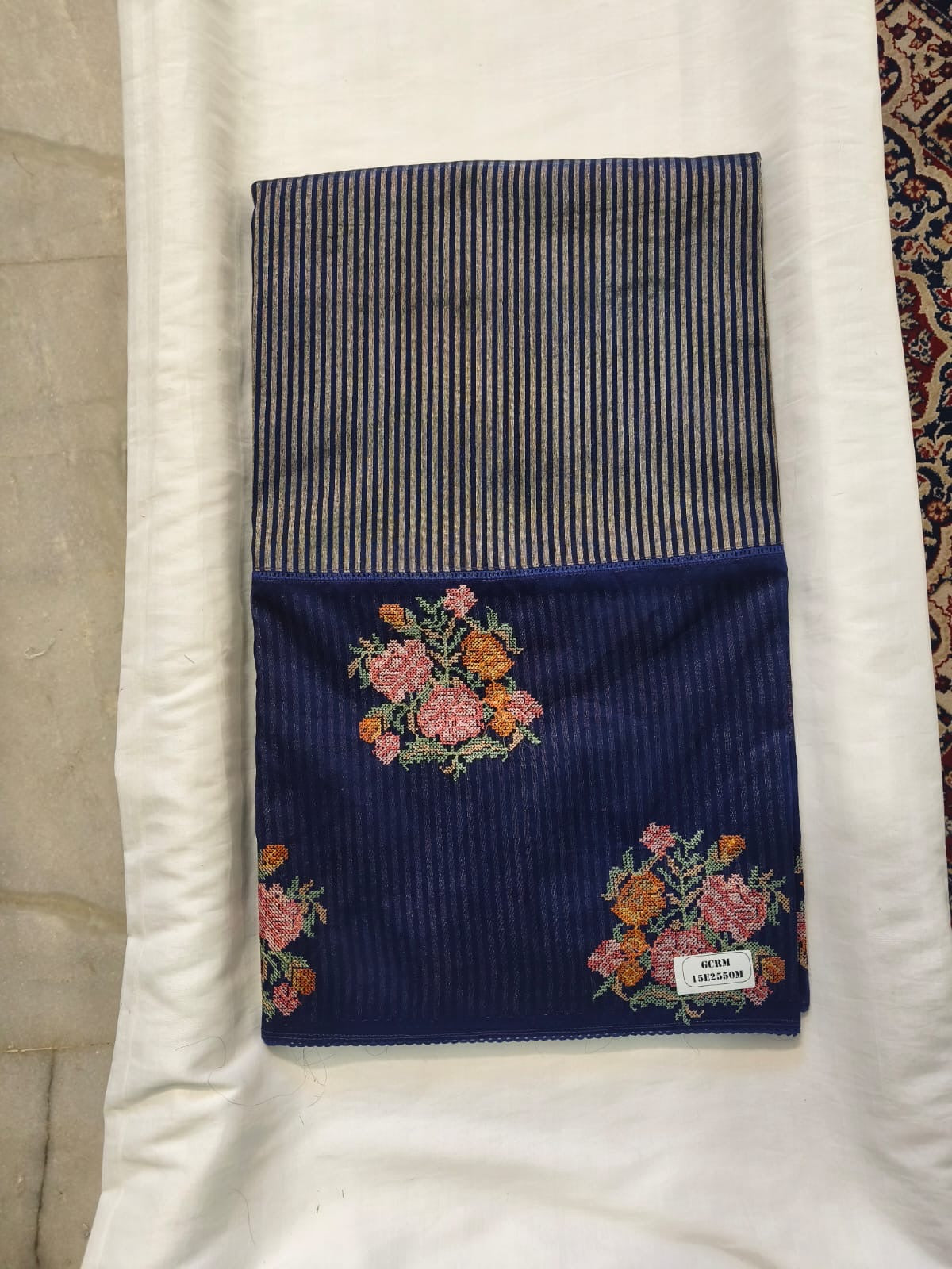 Scattered Bouquet Pinstripe Saree