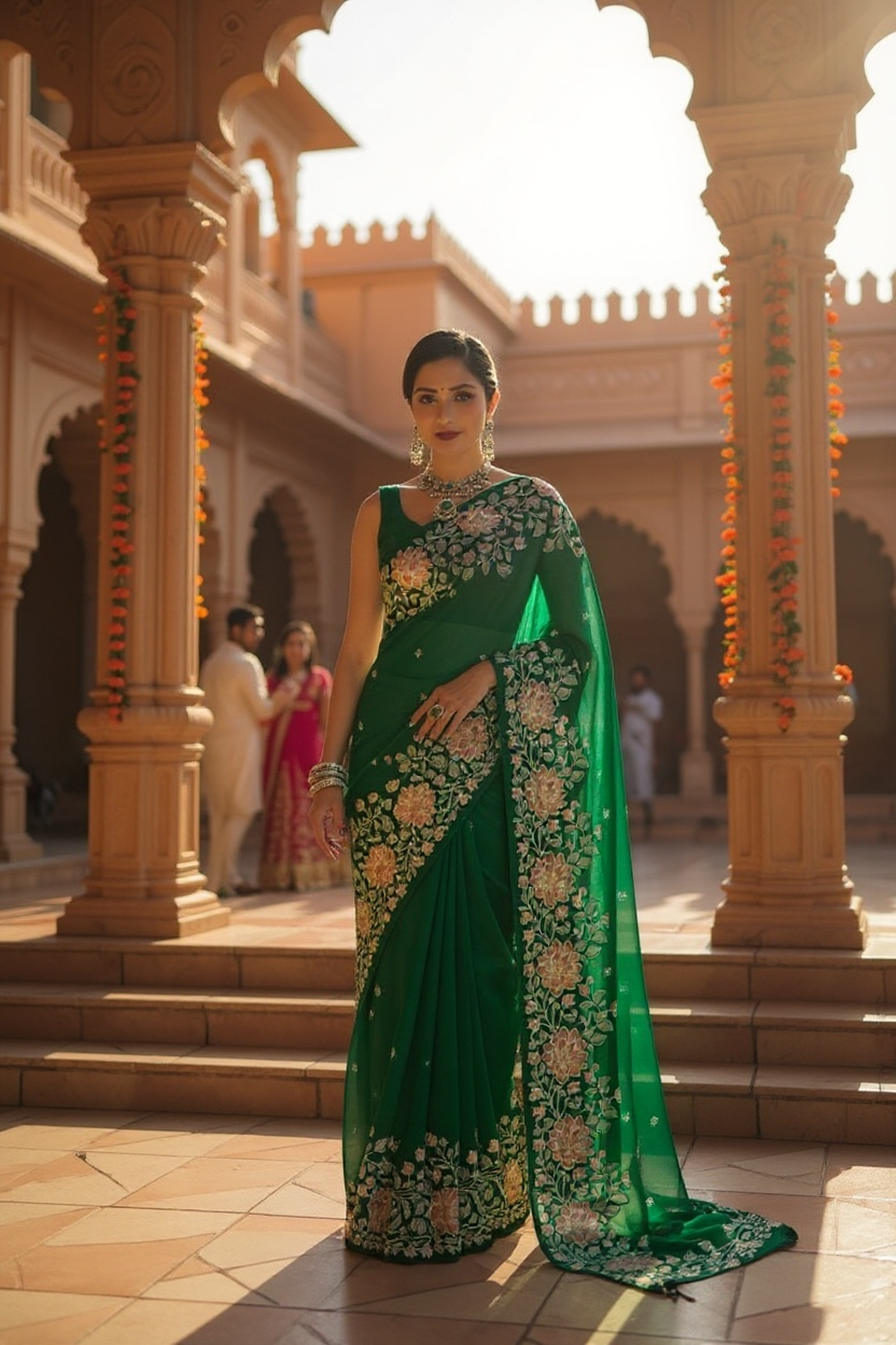 Organza Banarasi Kora Floral Embroidery