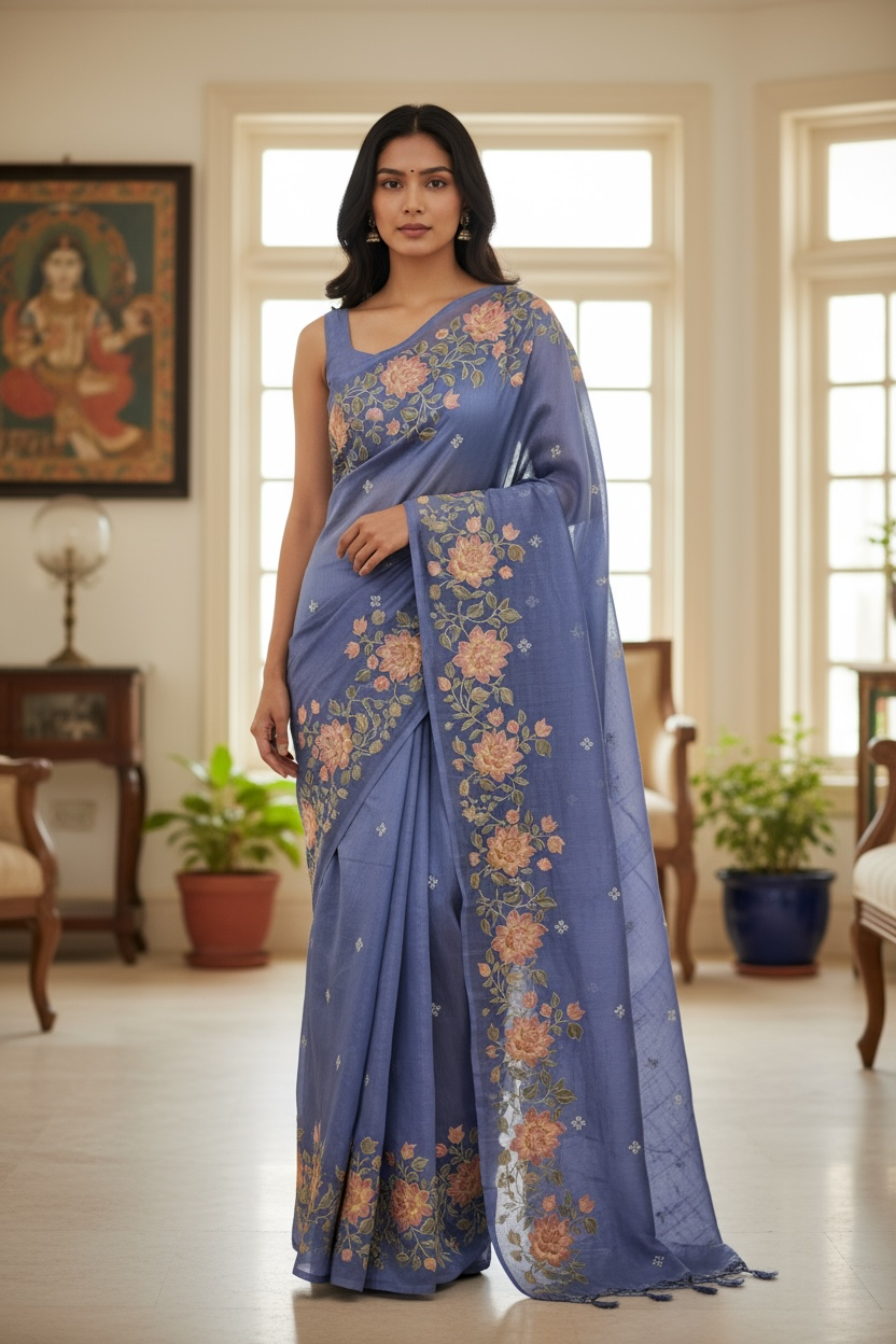Organza Banarasi Kora Floral Embroidery