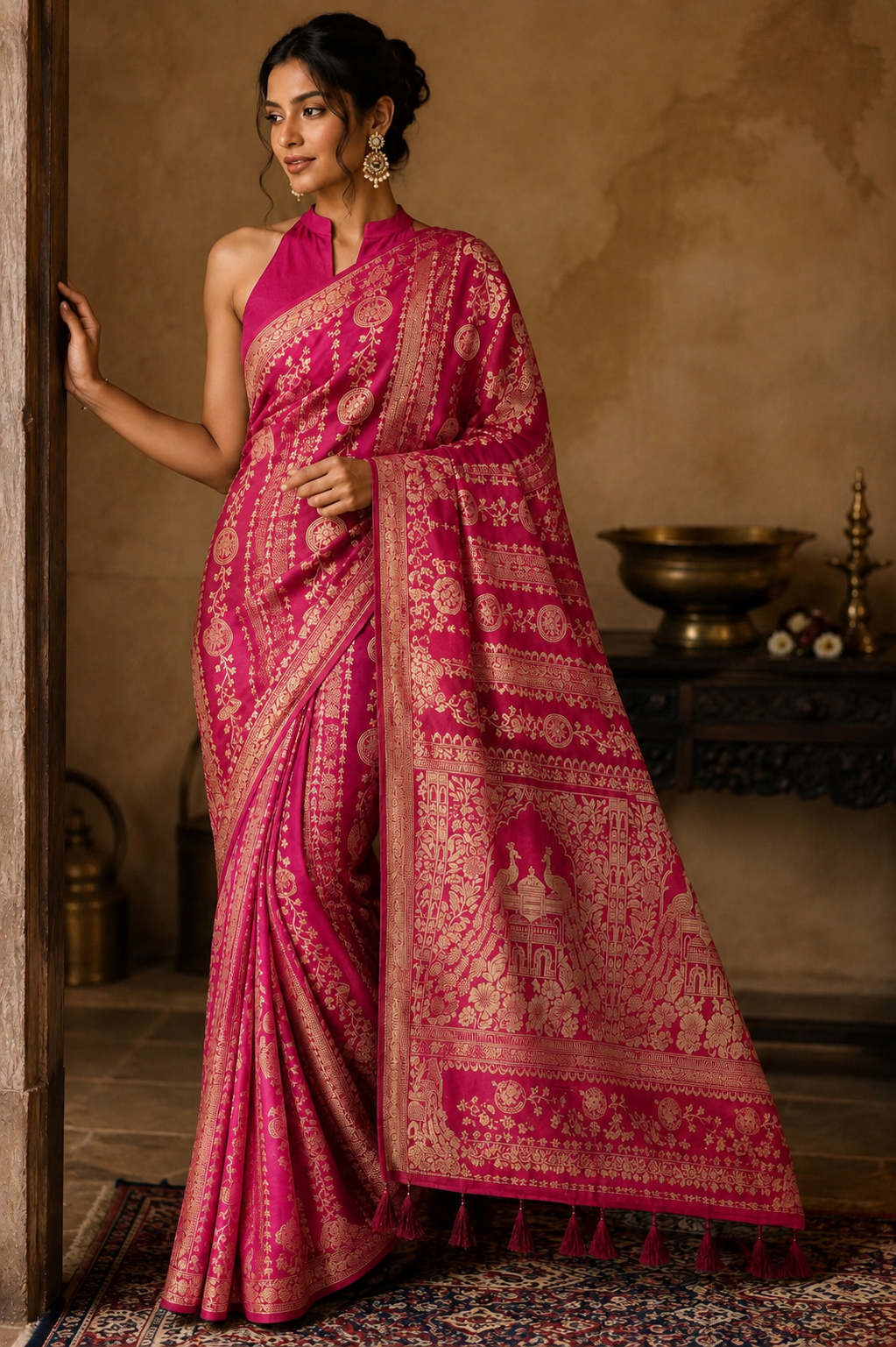 Peacock Zari Borderless Silk Saree