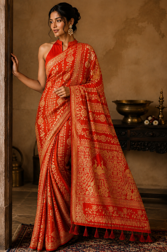 Peacock Zari Borderless Silk Saree