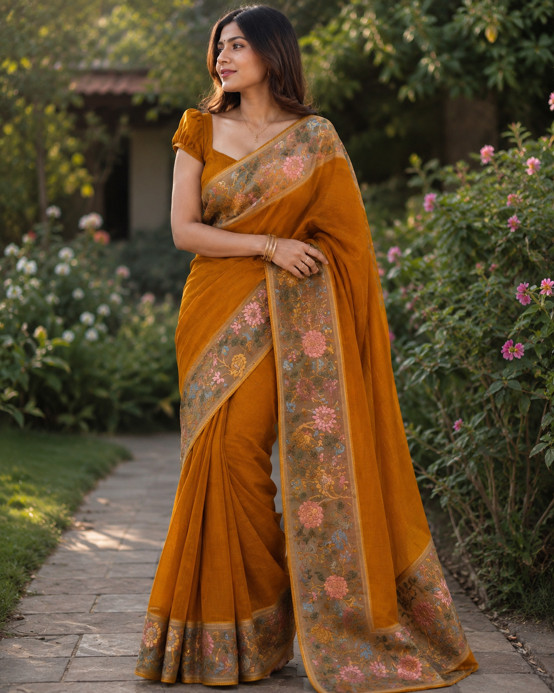 Midnight Bloom Border Saree