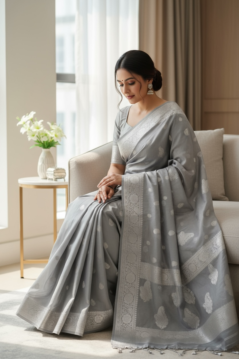 Banaras Katan Viscose Georgette Flower Butta