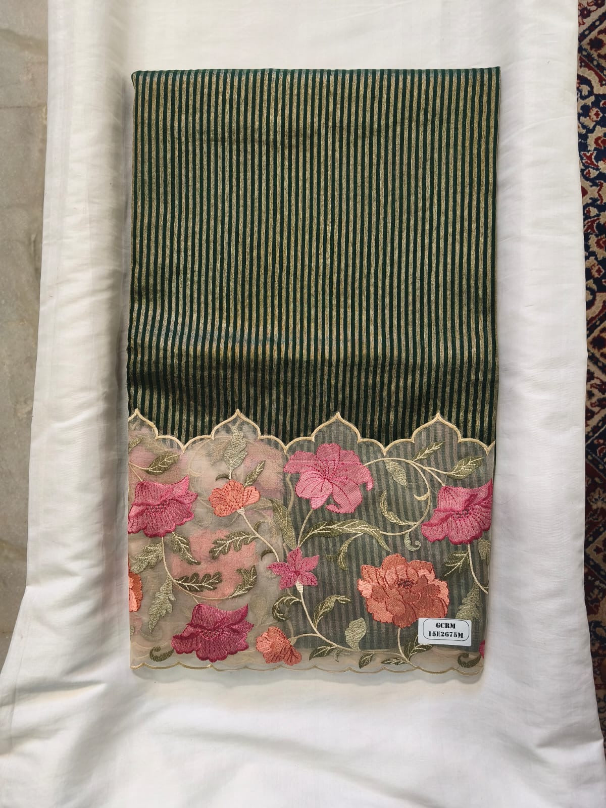 Midnight Stripe Scallop Border Saree