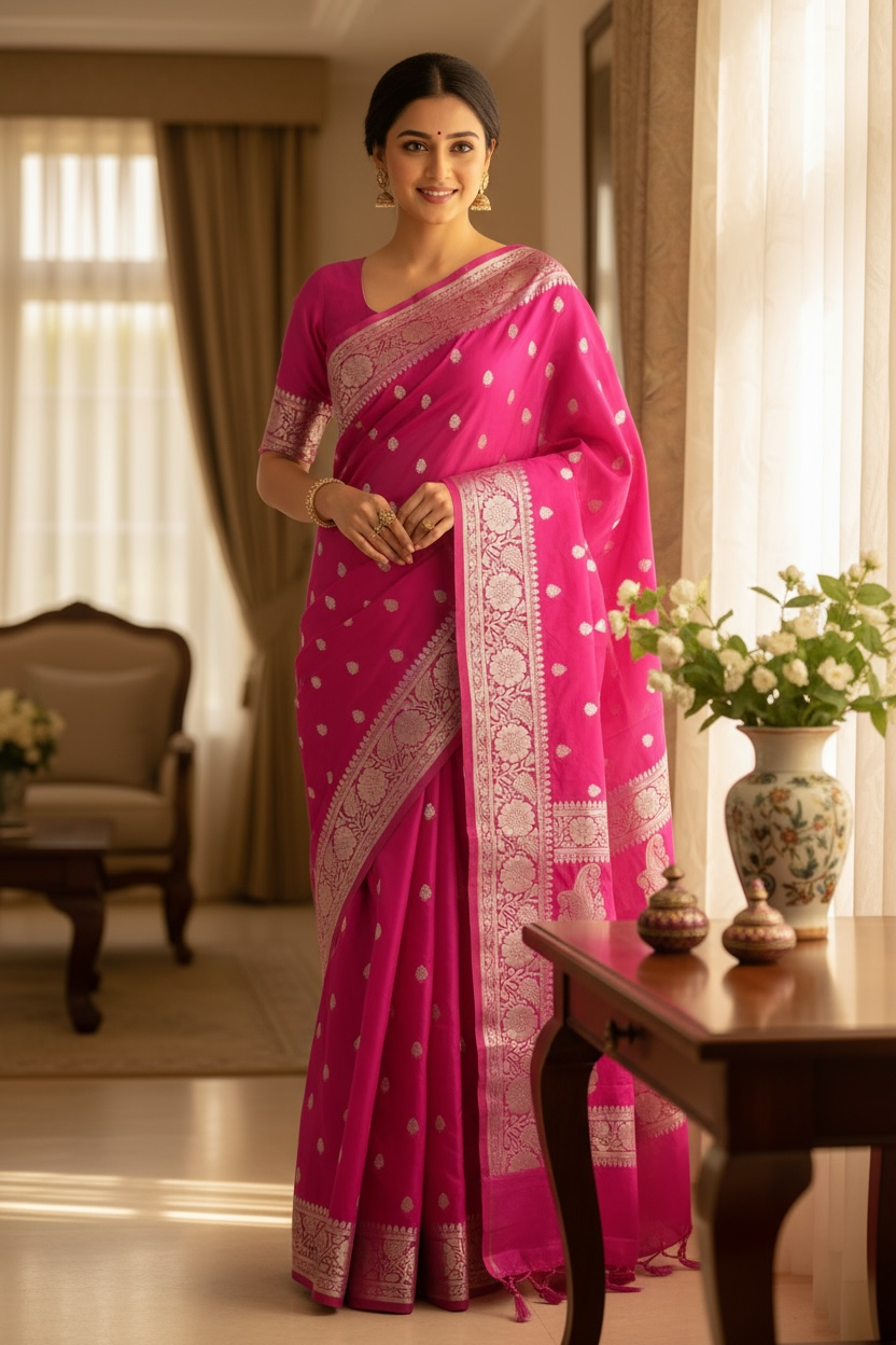 Banaras Katan Viscose Georgette Flower Butta