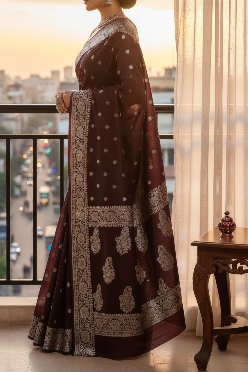 Banaras Katan Viscose Georgette Flower Butta