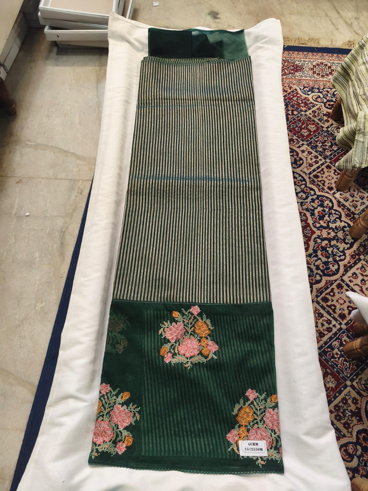 Scattered Bouquet Pinstripe Saree