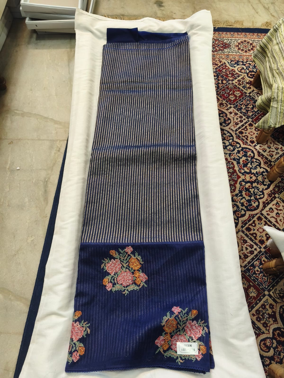 Scattered Bouquet Pinstripe Saree