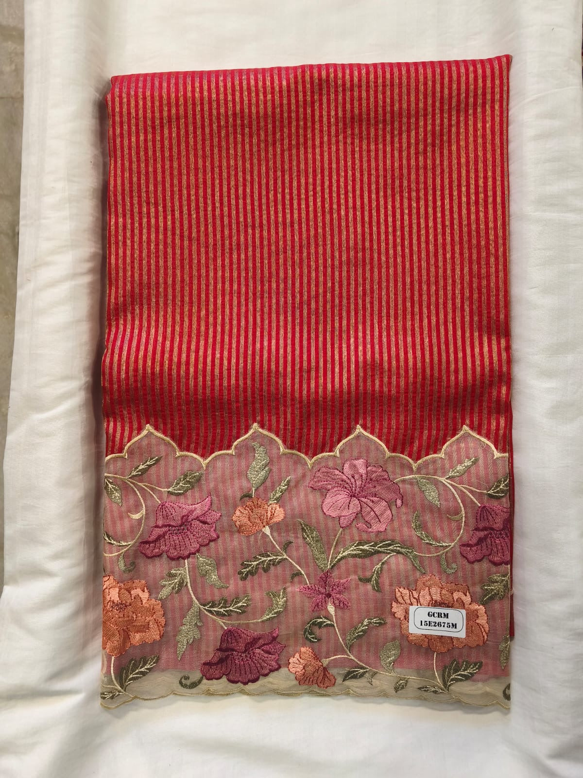 Midnight Stripe Scallop Border Saree