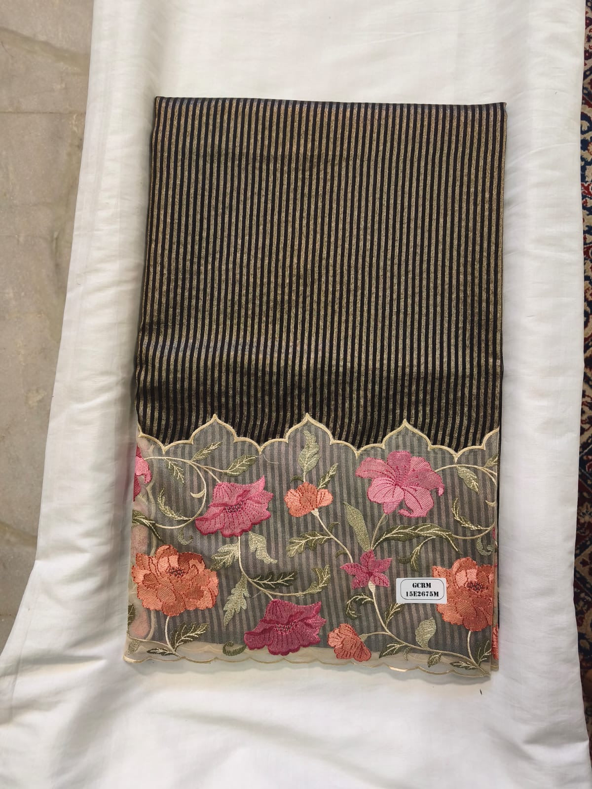 Midnight Stripe Scallop Border Saree