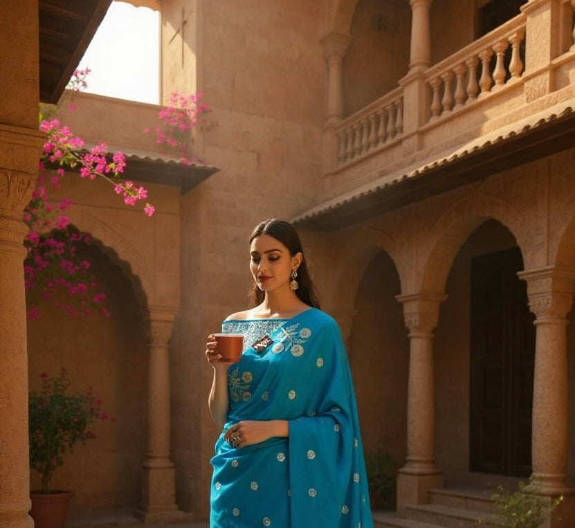 Banaras Katan Viscose Georgette Flower Border