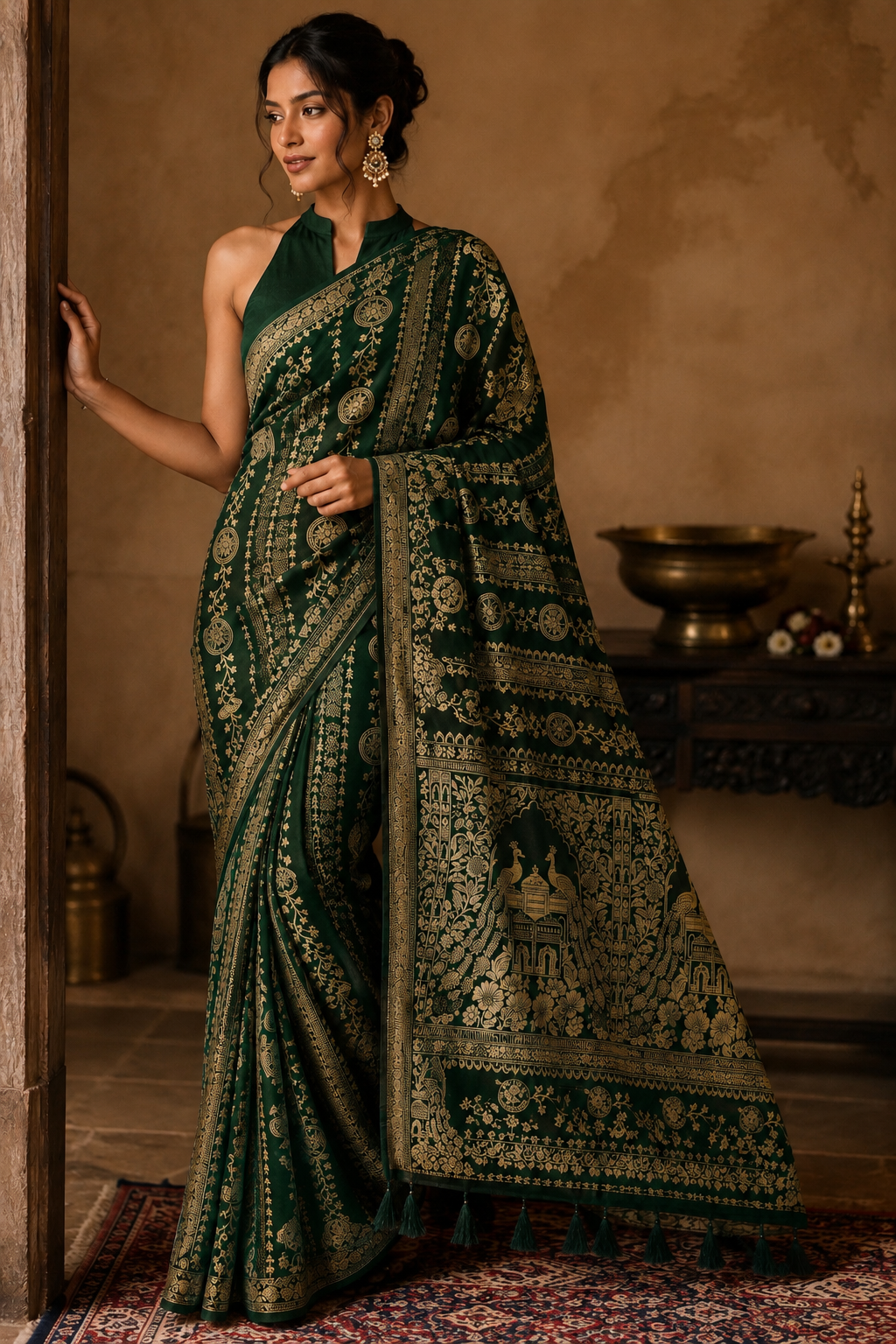 Peacock Zari Borderless Silk Saree