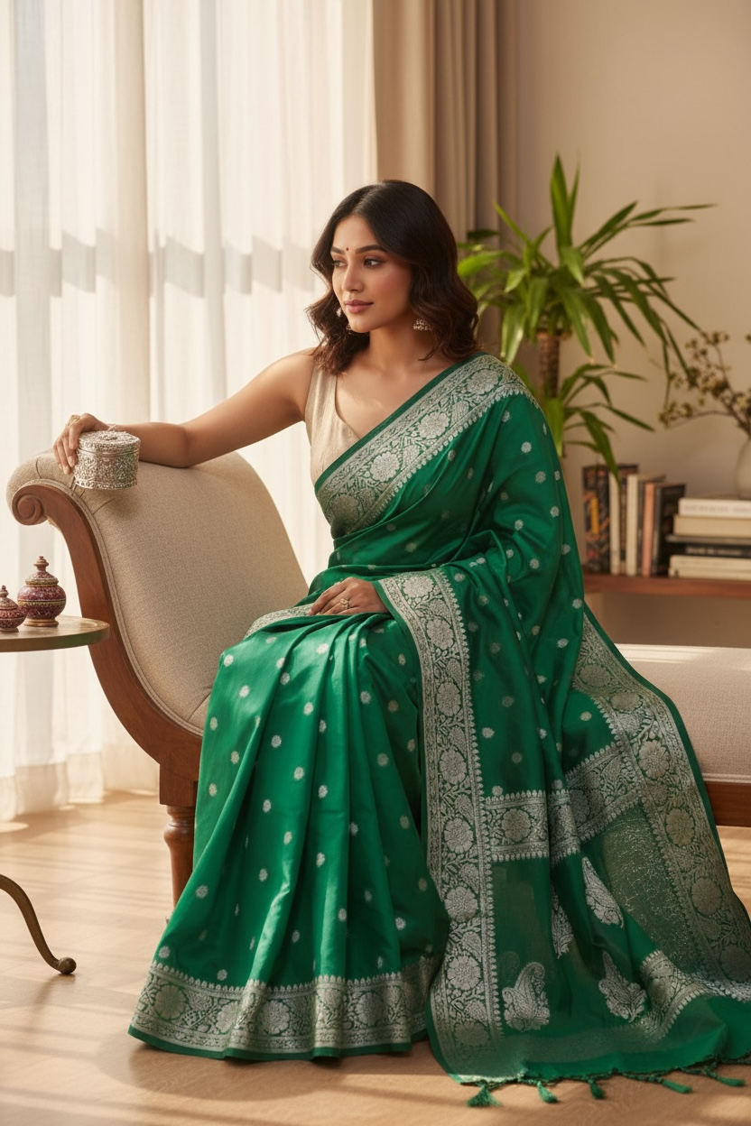 Banaras Katan Viscose Georgette Flower Butta