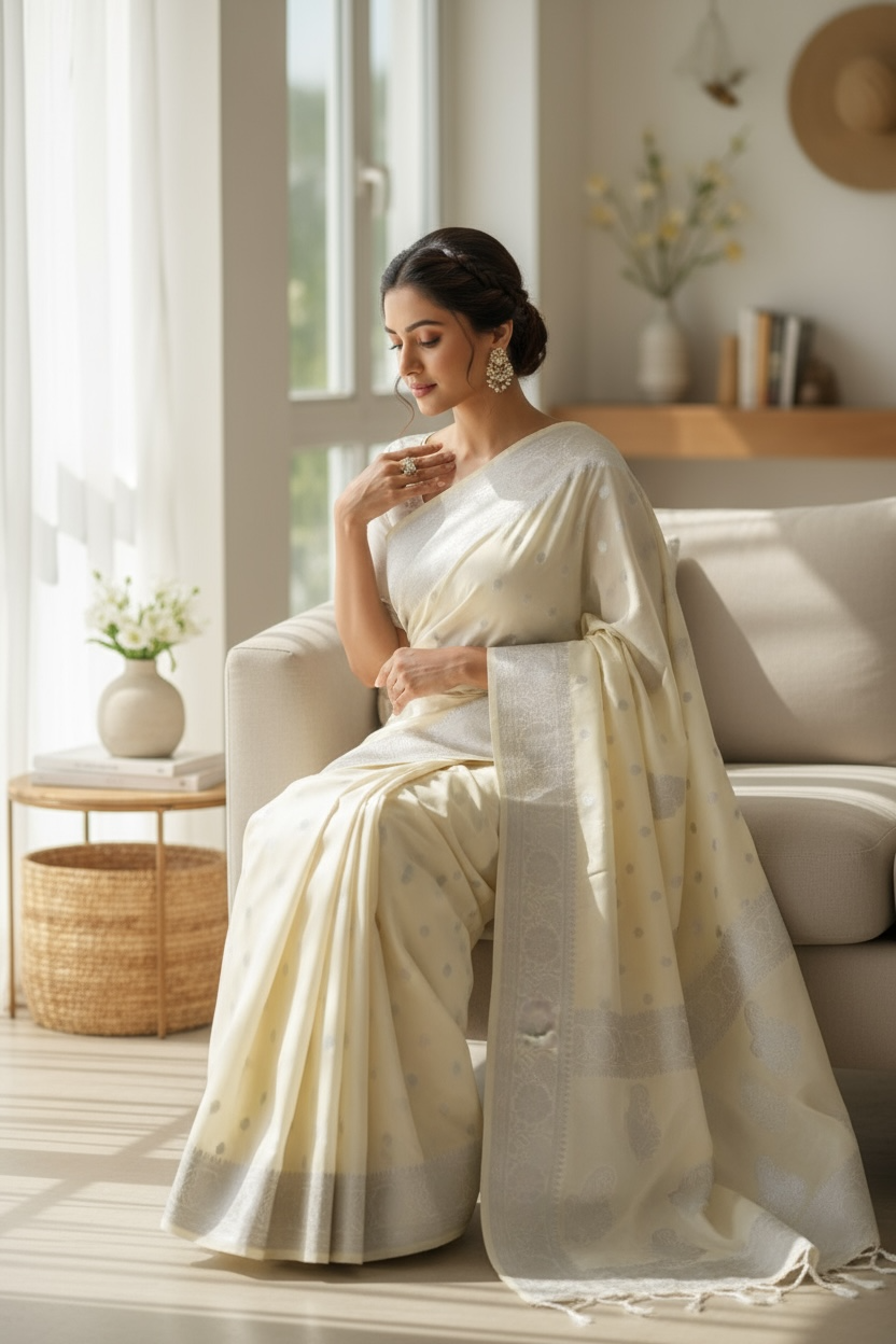 Banaras Katan Viscose Georgette Flower Butta