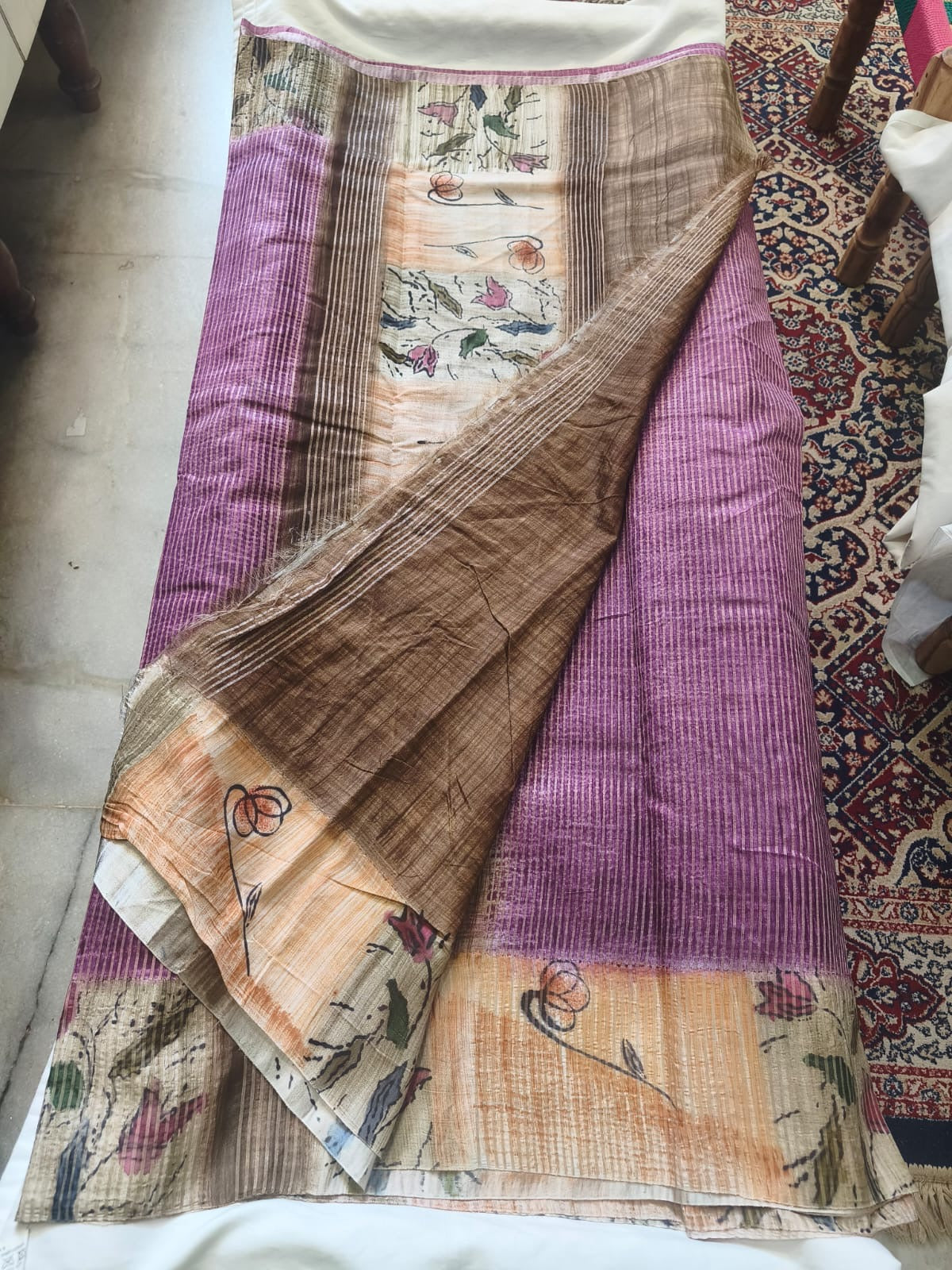 Twilight Bloom Cotton-Linen Saree
