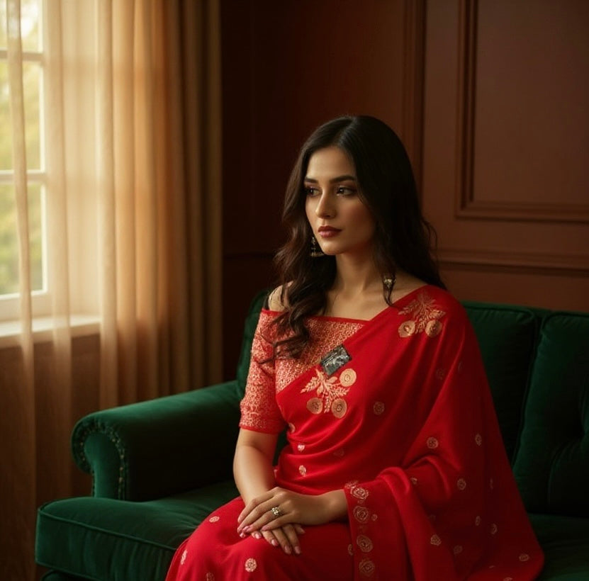 Banaras Katan Viscose Georgette Flower Border