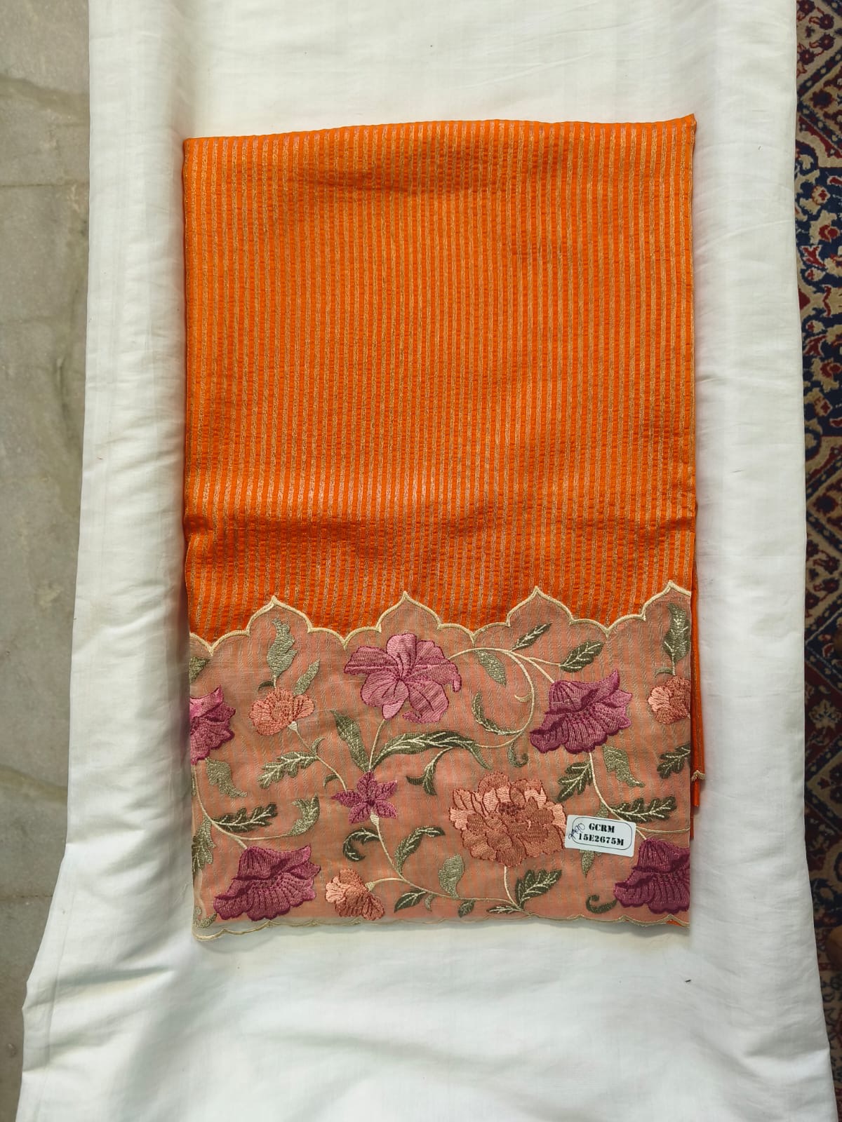Midnight Stripe Scallop Border Saree