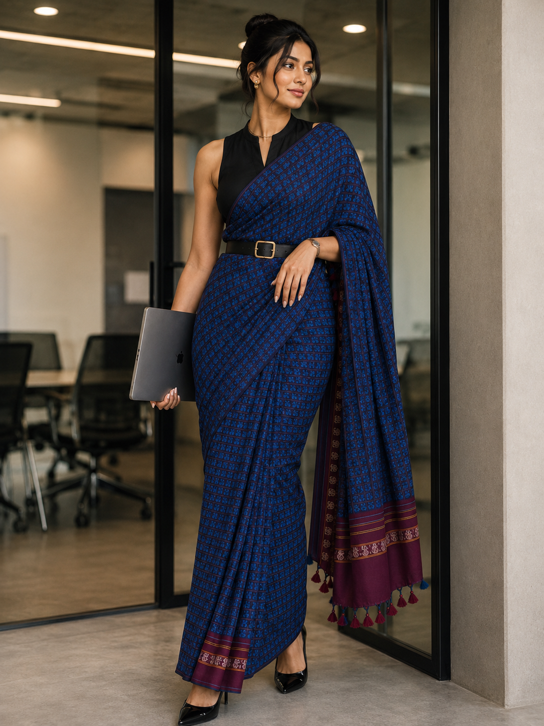 Khun Saree — Handloom Cotton, Temple Motif Weave
