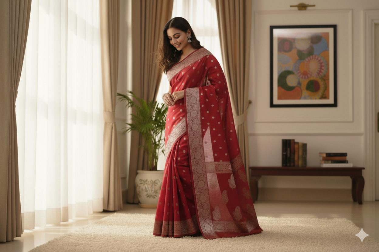 Banaras Katan Viscose Georgette Flower Butta