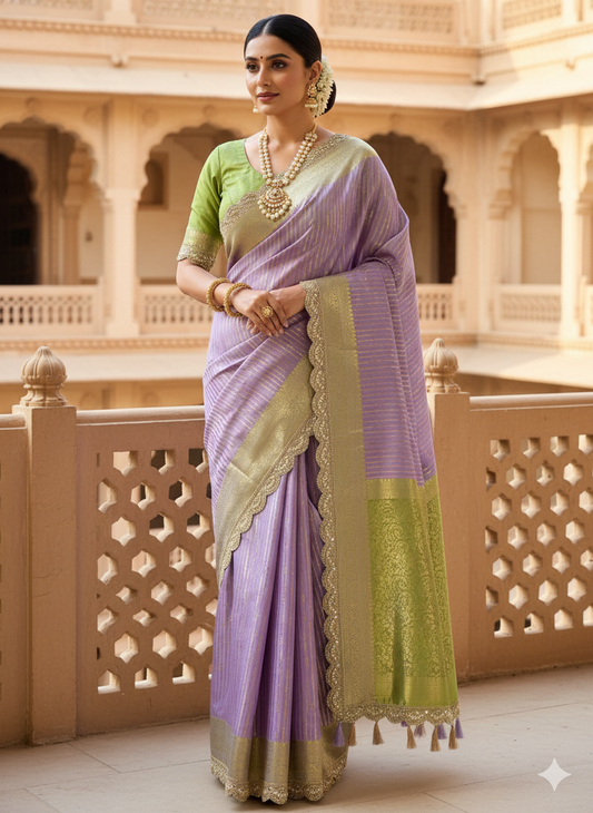 Exclusive Banarasi Semi Katan Striped Silk Saree