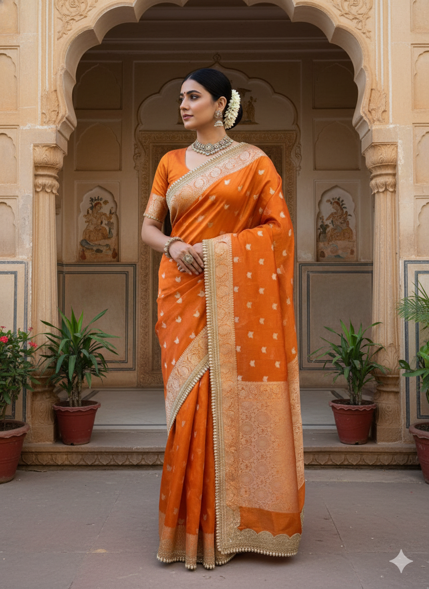 Banarasi Glass Tissue Booti Weaving Soft Saree